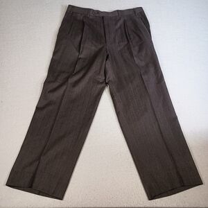 Canali Men’s 35x28.5 Brown 100% Wool Blue Pinstripe Tessuto Pleated Pants
